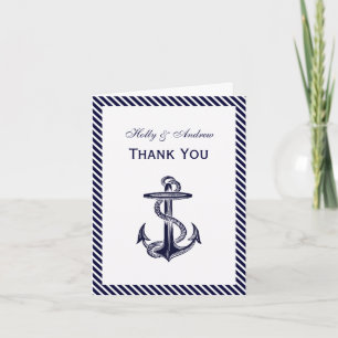 Nautical Anchor Navy Diag Stripe 2V Dank u Bedankkaart