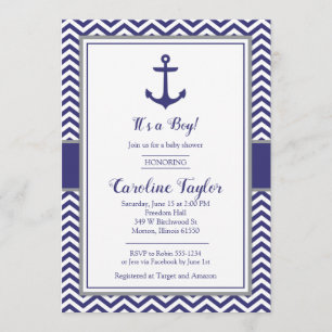 Nautical Anchor Navy Grey Baby shower Invitation Kaart