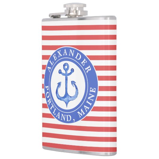 Nautical Anchor Navy Personalized Red Hip Flask Heupfles (Links)