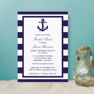 Nautical Anchor Navy Stripe Vrijgezellenfeest Kaart