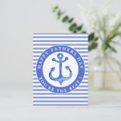 Nautical Anchor Navy Striped Vaderdag Briefkaart (Staand voorkant)