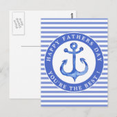 Nautical Anchor Navy Striped Vaderdag Briefkaart (Voorkant / Achterkant)