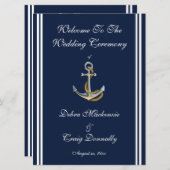 Nautical Anchor, Navy, Wedding Programme Programma (Voorkant / Achterkant)