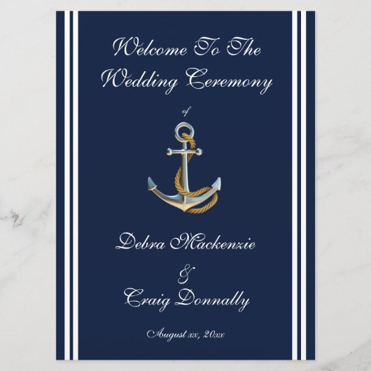 Nautical Anchor, Navy, Wedding Programme Programma (Voorkant)