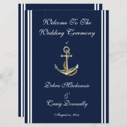 Nautical Anchor, Navy, Wedding Programme Programma