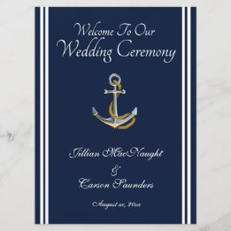 Nautical Anchor - Navy & White Wedding Service Programma