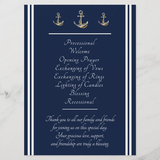 Nautical Anchor - Navy & White Wedding Service Programma (Achterkant)