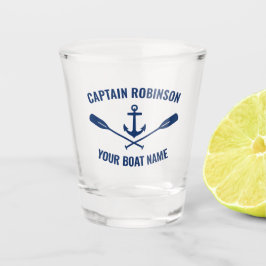 Nautical Anchor Oars Captain and Boat Name Navy Shot Glas