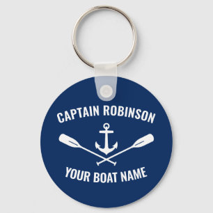 Nautical Anchor Oars Captain and Boat Name Navy Sleutelhanger