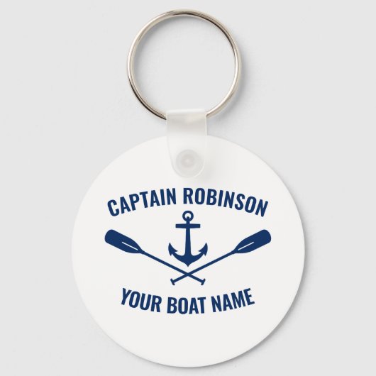 Nautical Anchor Oars Captain and Boat Name Stylish Sleutelhanger (Voorkant)