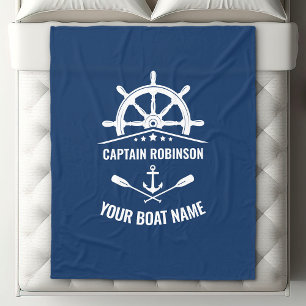Nautical Anchor Oars Helm Captain & Boat Name Navy Fleece Deken