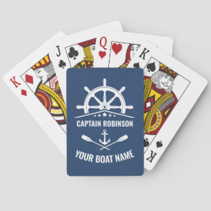 Nautical Anchor Oars Helm Captain & Boat Name Navy Pokerkaarten