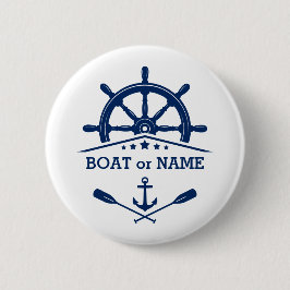 Nautical Anchor Oars Helm Jouw naam of Boat White Ronde Button 5,7 Cm