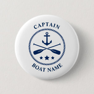 Nautical Anchor Oars Kapitein Boat Name Navy Blue Ronde Button 5,7 Cm