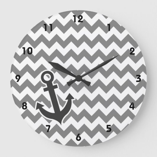 Nautical Anchor on Dark Gray Chevron Grote Klok (Voorkant)