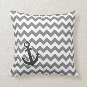 Nautical Anchor on Dark Gray Chevron Kussen