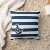 Nautical Anchor on Dark Midnight Blue Stripes Kussen (Deken)