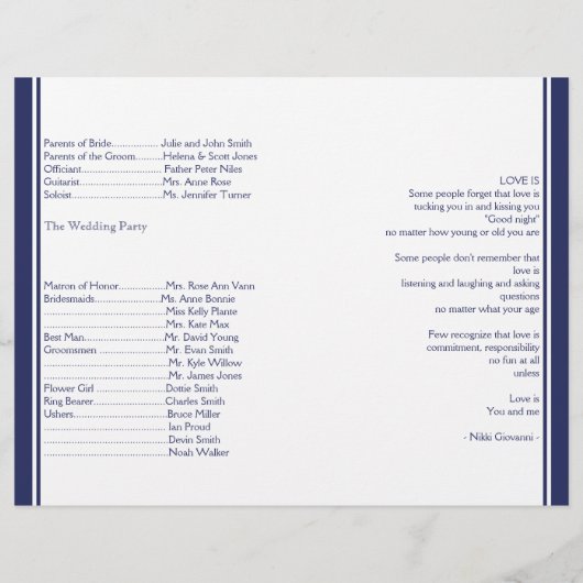 Nautical Anchor on Navy Wedding Programme (Achterkant)