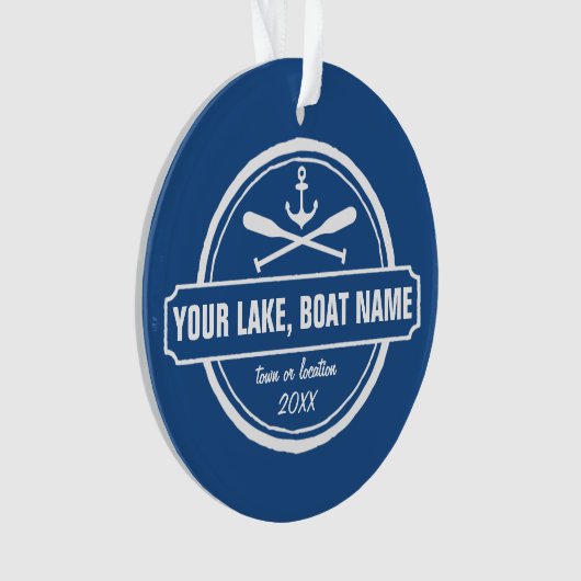 Nautical Anchor & Paddles Uw meer- of bootnaam Ornament (voorkant)