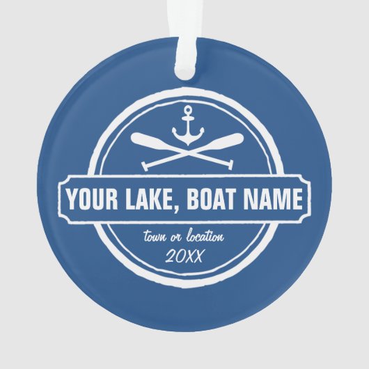 Nautical Anchor & Paddles Uw meer- of bootnaam Ornament (achterkant)
