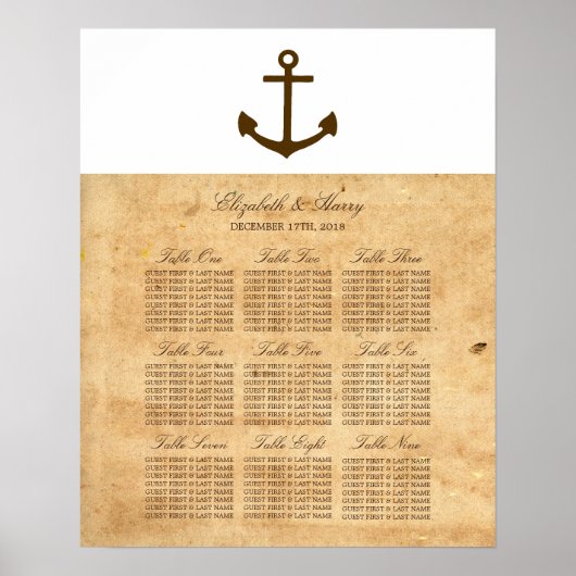 Nautical Anchor  Paper Seating Chart Poster (Voorkant)