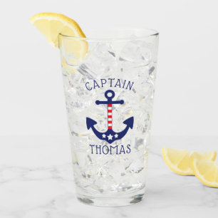 Nautical Anchor Patriotic Captain Naam toevoegen Glas