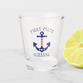 Nautical Anchor Patriotic First Mate Naam toevoege Shot Glas (Voorkant)