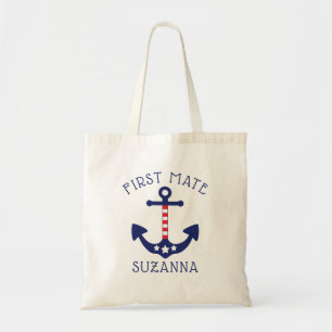 Nautical Anchor Patriotic First Mate Naam toevoege Tote Bag