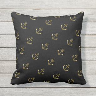 Nautical Anchor Pattern Black and Gold Buitenkussen