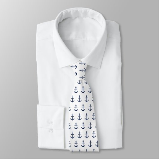 Nautical Anchor Pattern marine op White Stropdas (Gebonden)