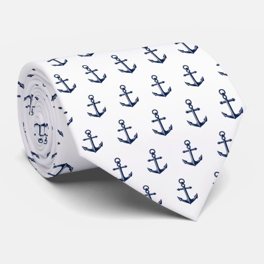 Nautical Anchor Pattern marine op White Stropdas (Opgerold)