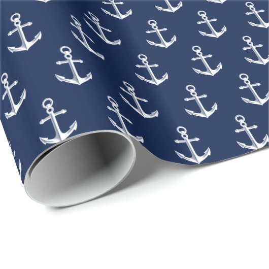 Nautical Anchor Pattern Marine White Cadeaupapier (Rol Hoek)