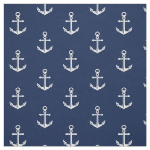 Nautical Anchor Pattern Marine White Stof