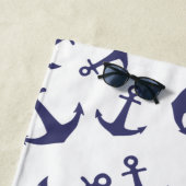 Nautical Anchor Pattern Navy Stripes Familienaam Strandlaken (In situ)