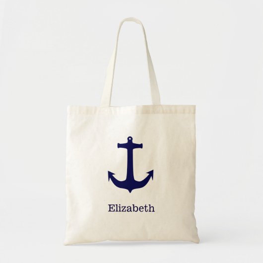 Nautical Anchor Personalised Name Monogram Tote Bag (Voorkant)