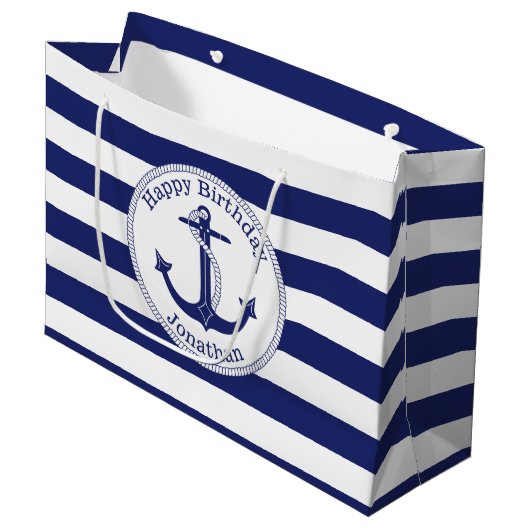 Nautical Anchor Personalized Birthday Large Cadeautasje (Voorkant Gekanteld)