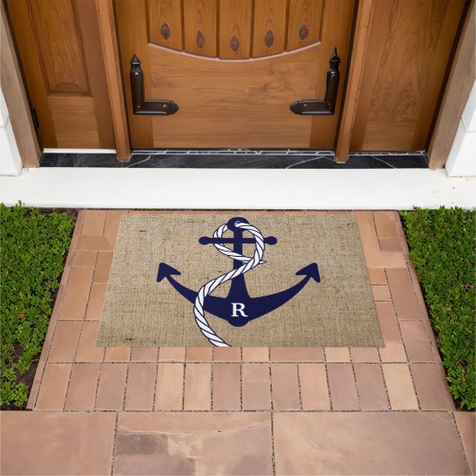 Nautical Anchor Personalized Initiaal Monogram Deurmat (Buiten)