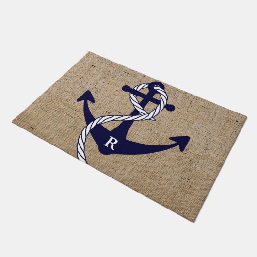 Nautical Anchor Personalized Initiaal Monogram Deurmat (Schuin)