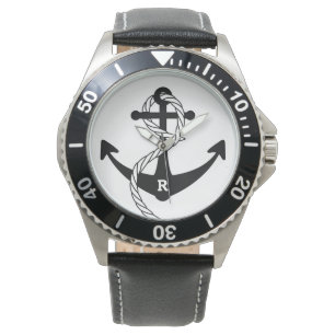 Nautical Anchor Personalized Initiaal Monogram Horloge