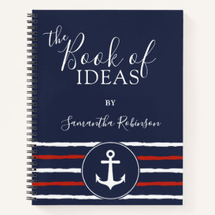 Nautical Anchor Personalized Red White Navy Blue Notitieboek