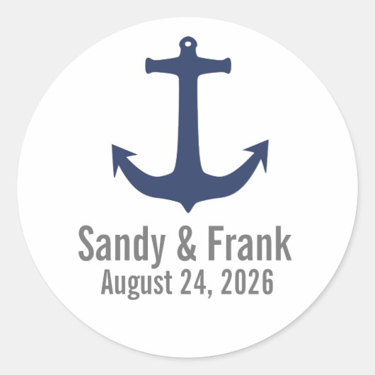 Nautical Anchor Personalized Wedding Stickers Seal (Voorkant)