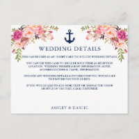 Nautical Anchor Pink Floral Wedding Details Kaart