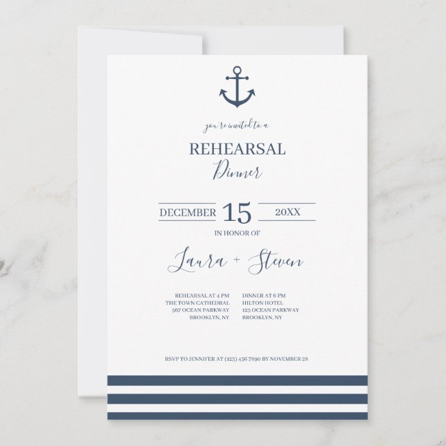 Nautical Anchor Rehearsal Dinner Invitation (Voorkant)