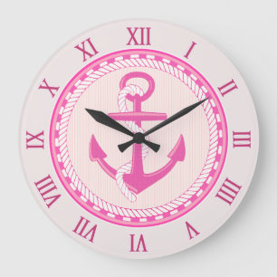 Nautical Anchor Roman Numerals Pink Wall Clock Grote Klok