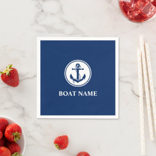 Nautical Anchor Rope Boat Name Navy Blue Servet