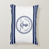 Nautical Anchor & Rope Boat Name Navy Blue & White Accent Kussen (Achterkant (Verticaal))