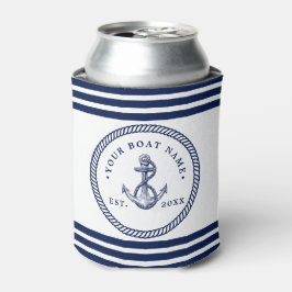 Nautical Anchor & Rope Boat Name Navy Blue & White Blikjeskoeler