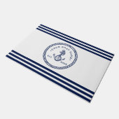 Nautical Anchor & Rope Boat Name Navy Blue & White Deurmat (Schuin)
