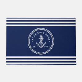 Nautical Anchor & Rope Boat Name Navy Blue & White Deurmat
