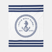 Nautical Anchor & Rope Boat Name Navy Blue & White Fleece Deken (Voorkant)